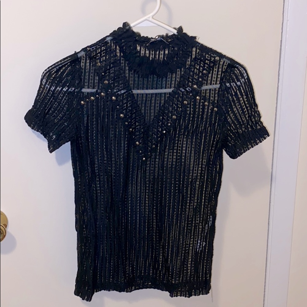 Zara Knit Mesh w/grommet Short Sleeve Top | Size M